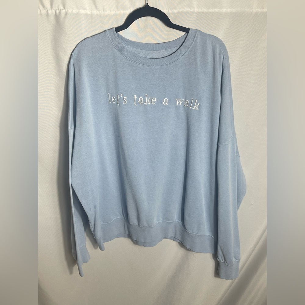 Mighty Fine Let’s Take a Walk Sweatshirt Blue 2X Oversized Pullover Cozy